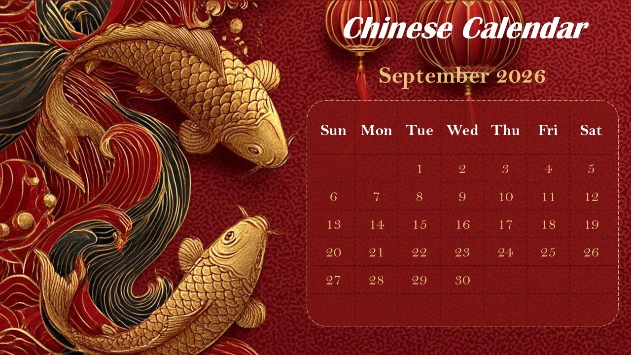 Chinese Monthly Calendar 2026 PowerPoint Infographics