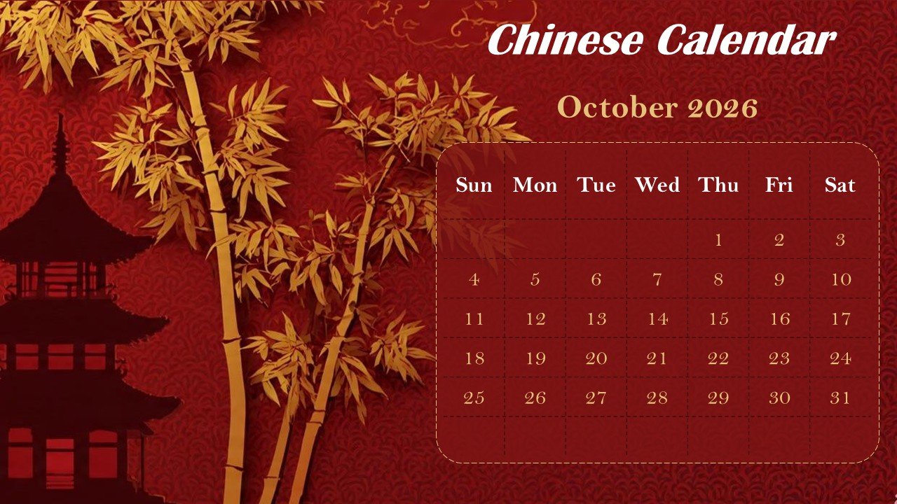 Chinese Monthly Calendar 2026 PowerPoint Infographics