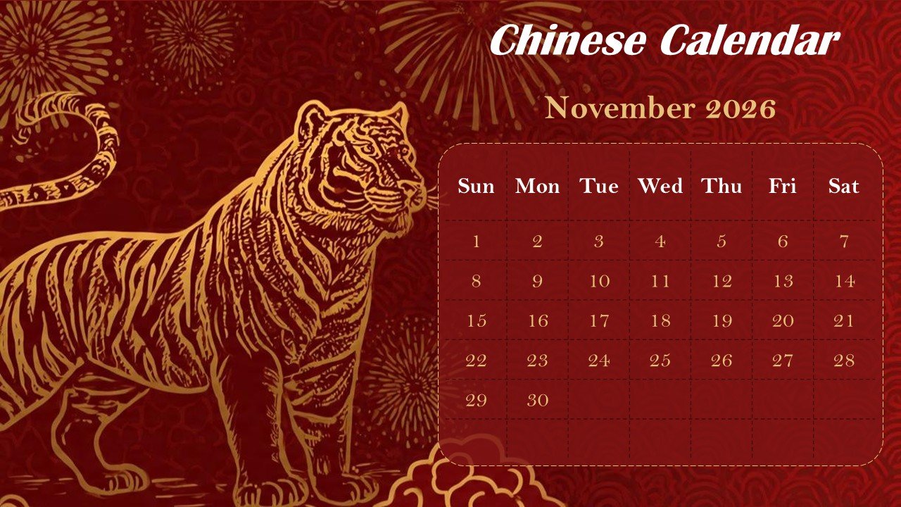 Chinese Monthly Calendar 2026 PowerPoint Infographics