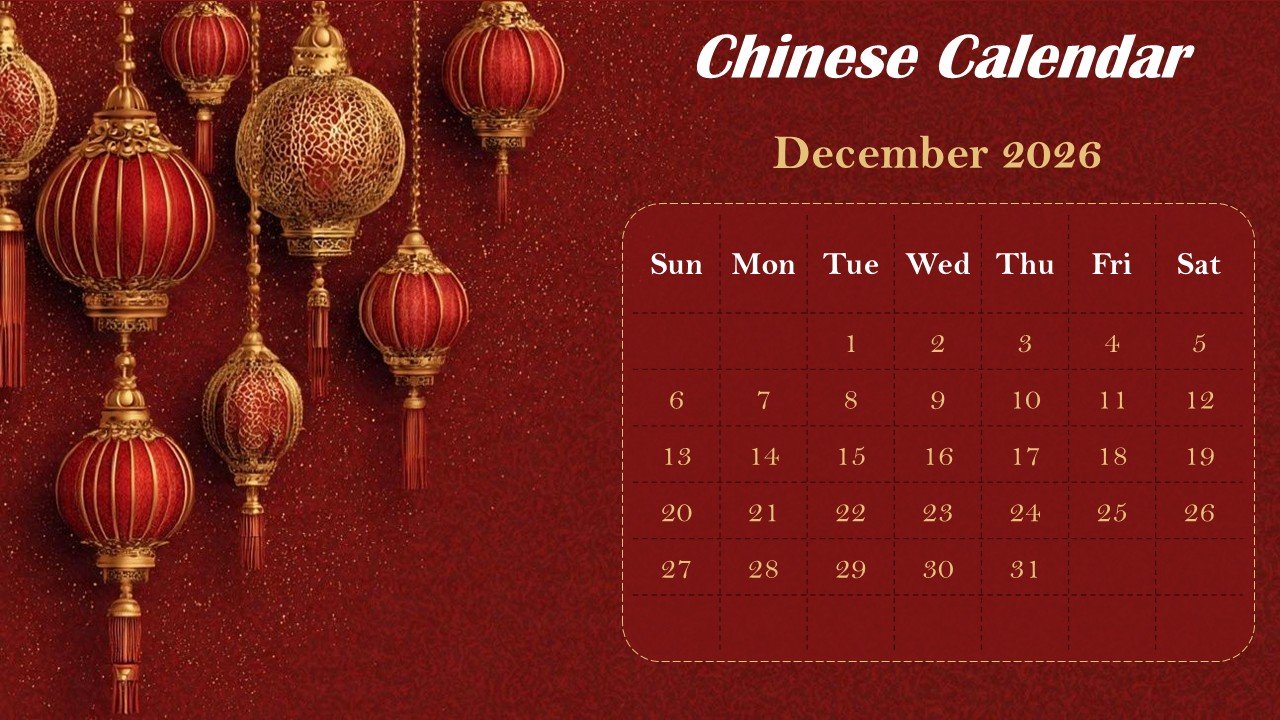 Chinese Monthly Calendar 2026 PowerPoint Infographics