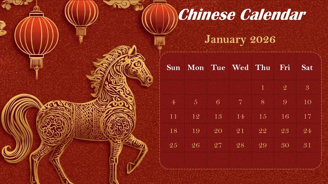 Chinese Monthly Calendar 2026 PowerPoint Infographics
