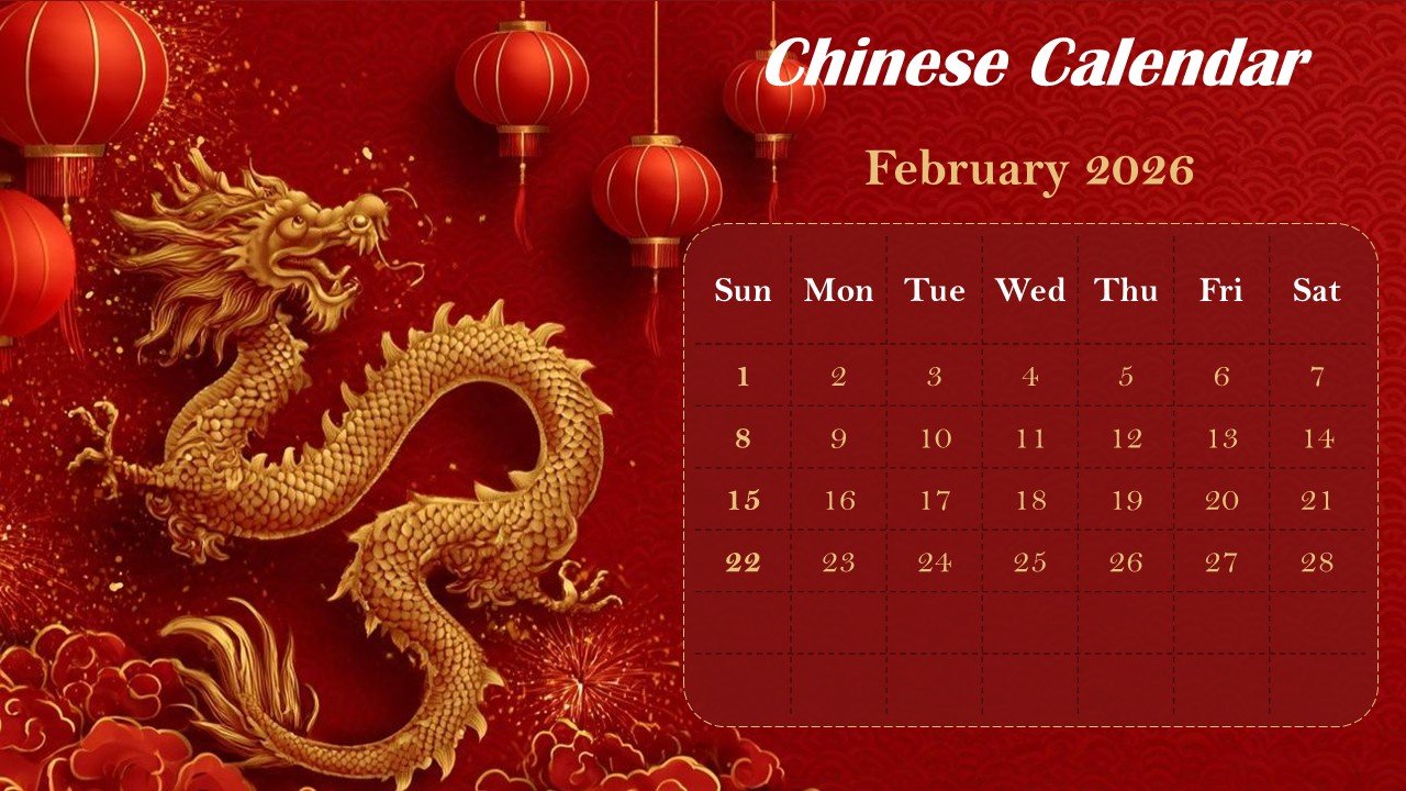 Chinese Monthly Calendar 2026 PowerPoint Infographics