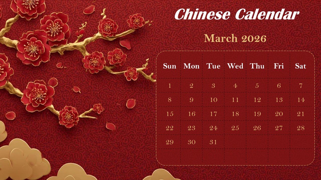 Chinese Monthly Calendar 2026 PowerPoint Infographics