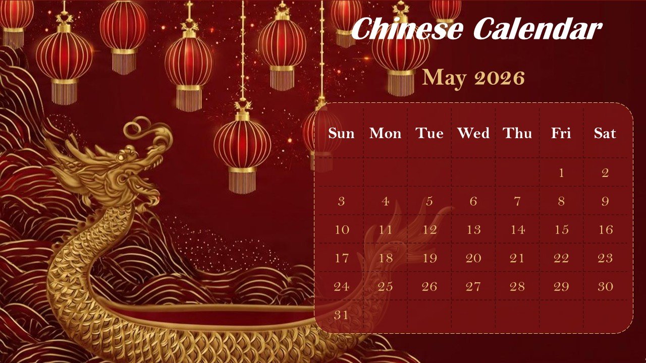 Chinese Monthly Calendar 2026 PowerPoint Infographics