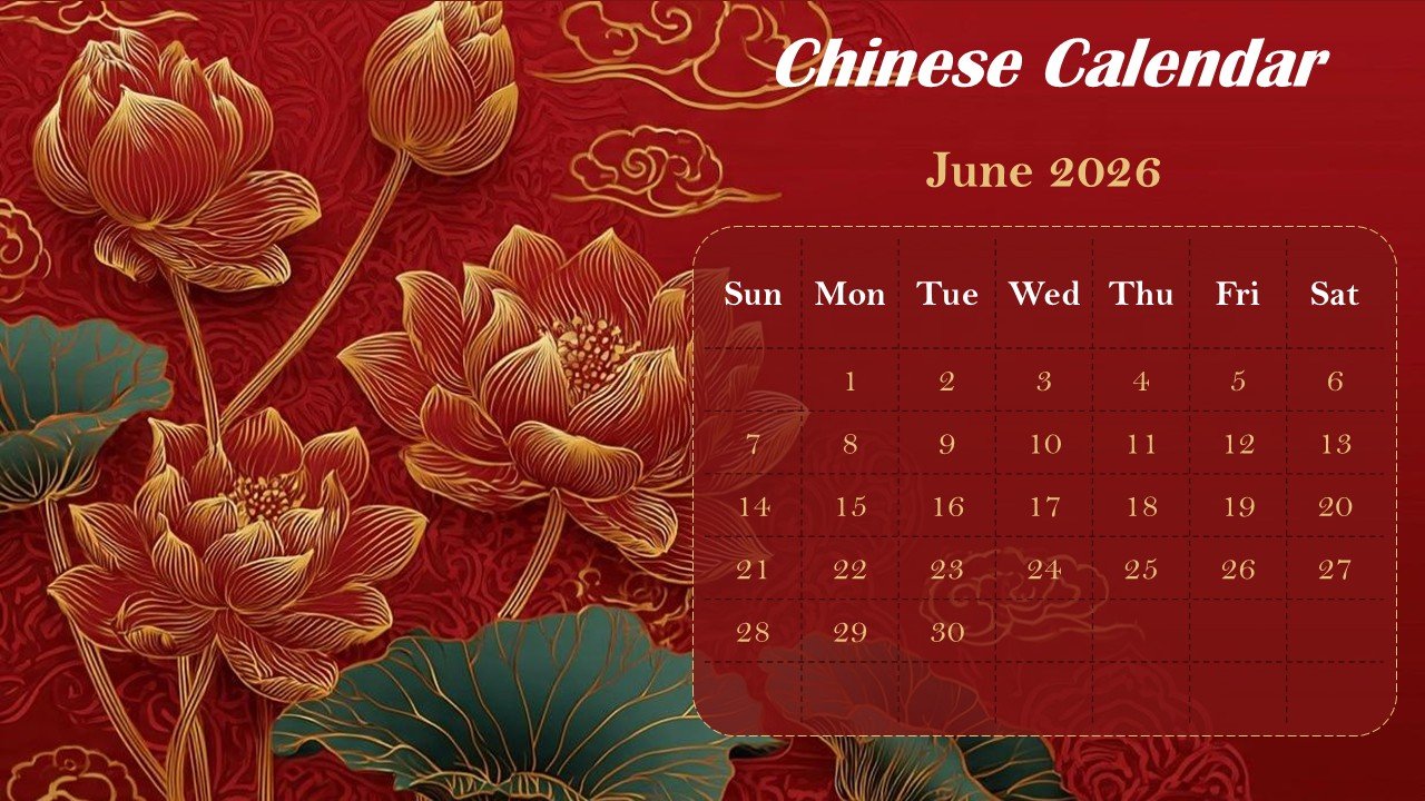 Chinese Monthly Calendar 2026 PowerPoint Infographics