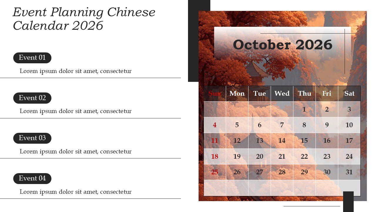 Chinese New Year 2026 Calendar Monthly Event Planning PowerPoint and Google Slides