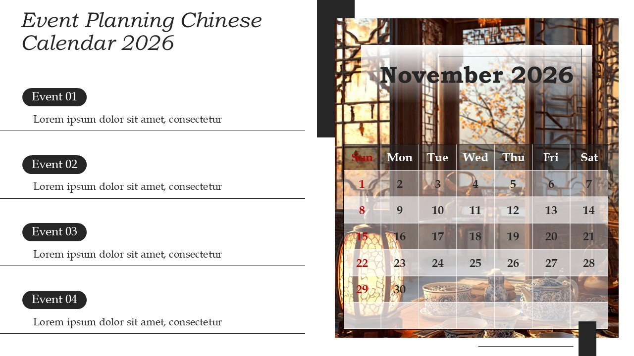 Chinese New Year 2026 Calendar Monthly Event Planning PowerPoint and Google Slides