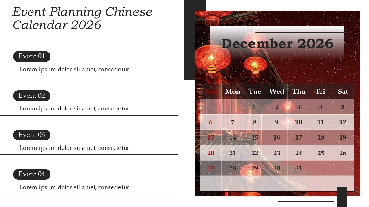 Chinese New Year 2026 Calendar Monthly Event Planning PowerPoint and Google Slides