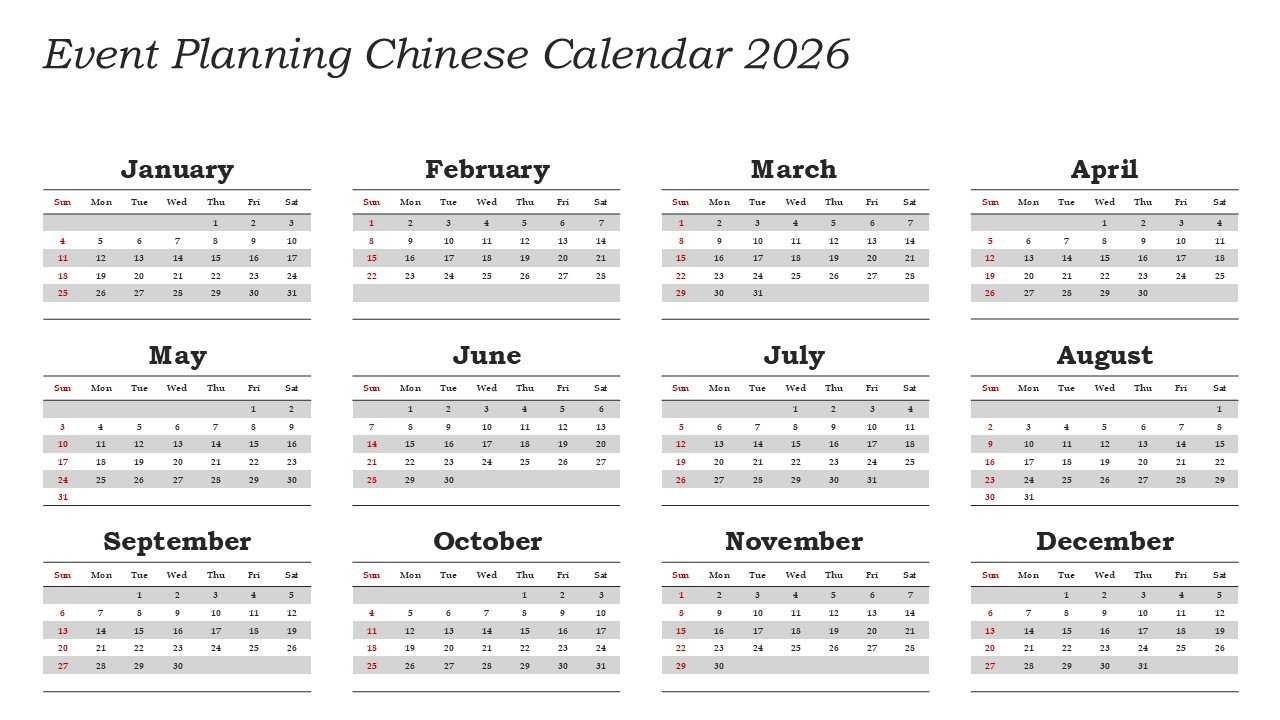 Chinese New Year 2026 Calendar Monthly Event Planning PowerPoint and Google Slides