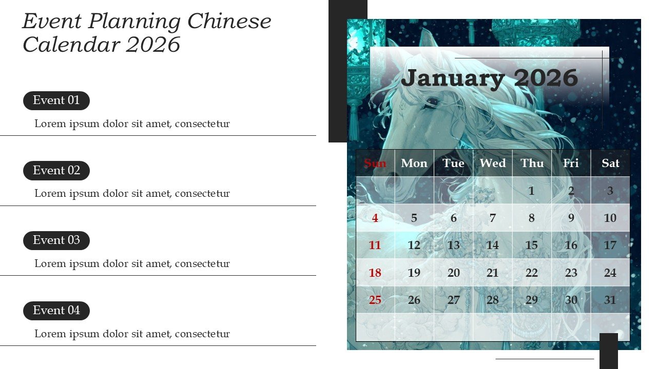 Chinese New Year 2026 Calendar Monthly Event Planning PowerPoint and Google Slides