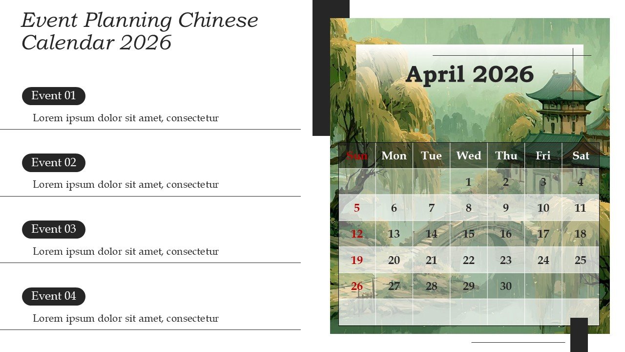 Chinese New Year 2026 Calendar Monthly Event Planning PowerPoint and Google Slides