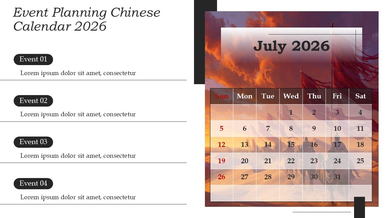 Chinese New Year 2026 Calendar Monthly Event Planning PowerPoint and Google Slides