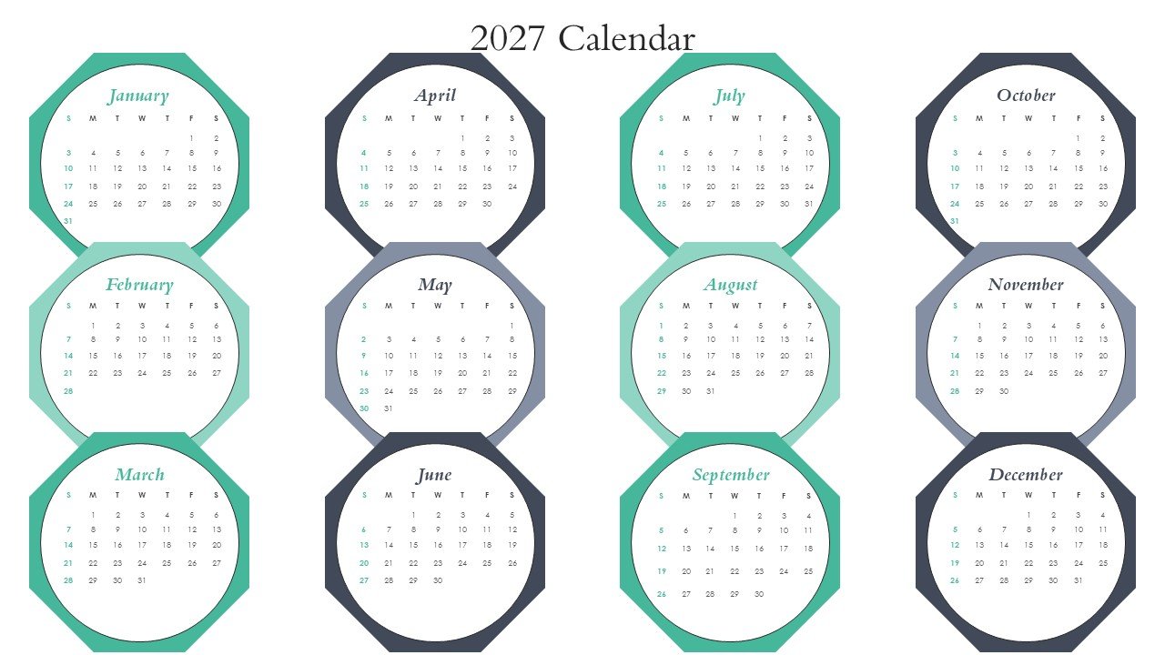 Editable 365 Days Calendar 2027 Planner PPT Template and Google Slides