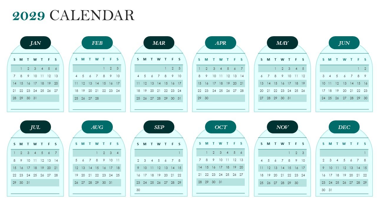 Editable 365 Days Calendar 2029 Planner PPT Template and Google Slides