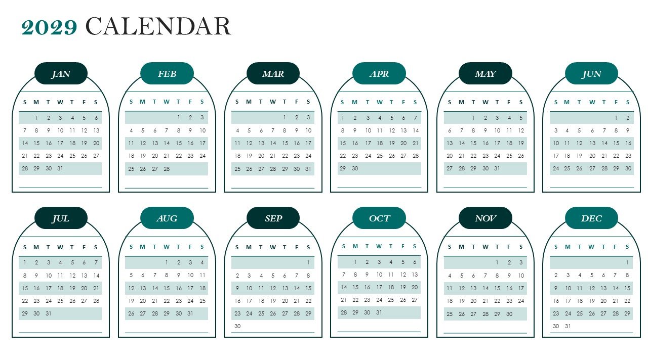 Editable 365 Days Calendar 2029 Planner PPT Template and Google Slides