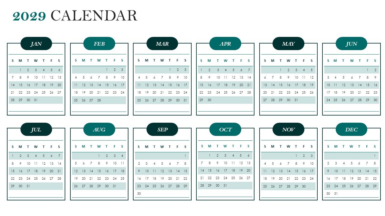 Editable 365 Days Calendar 2029 Planner PPT Template and Google Slides