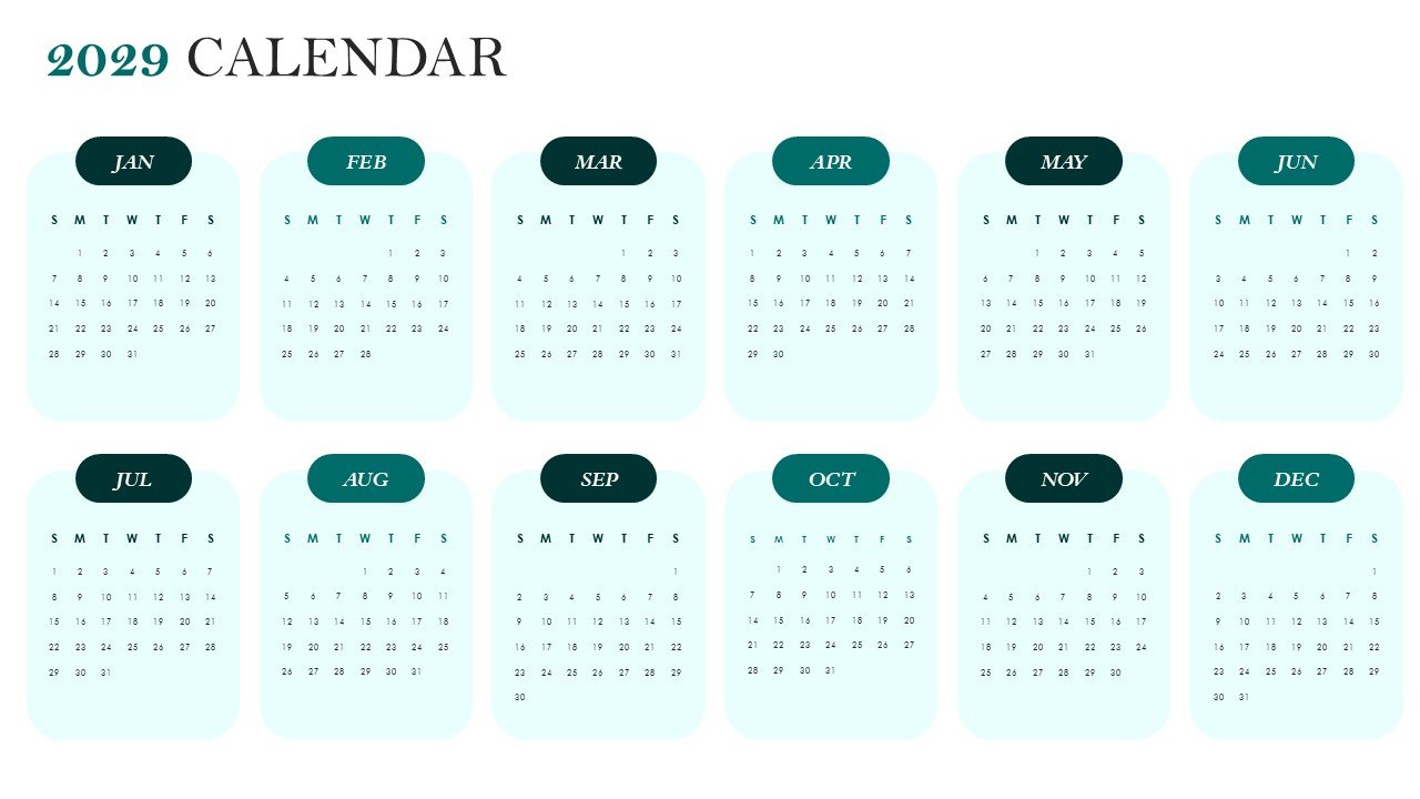 Editable 365 Days Calendar 2029 Planner PPT Template and Google Slides