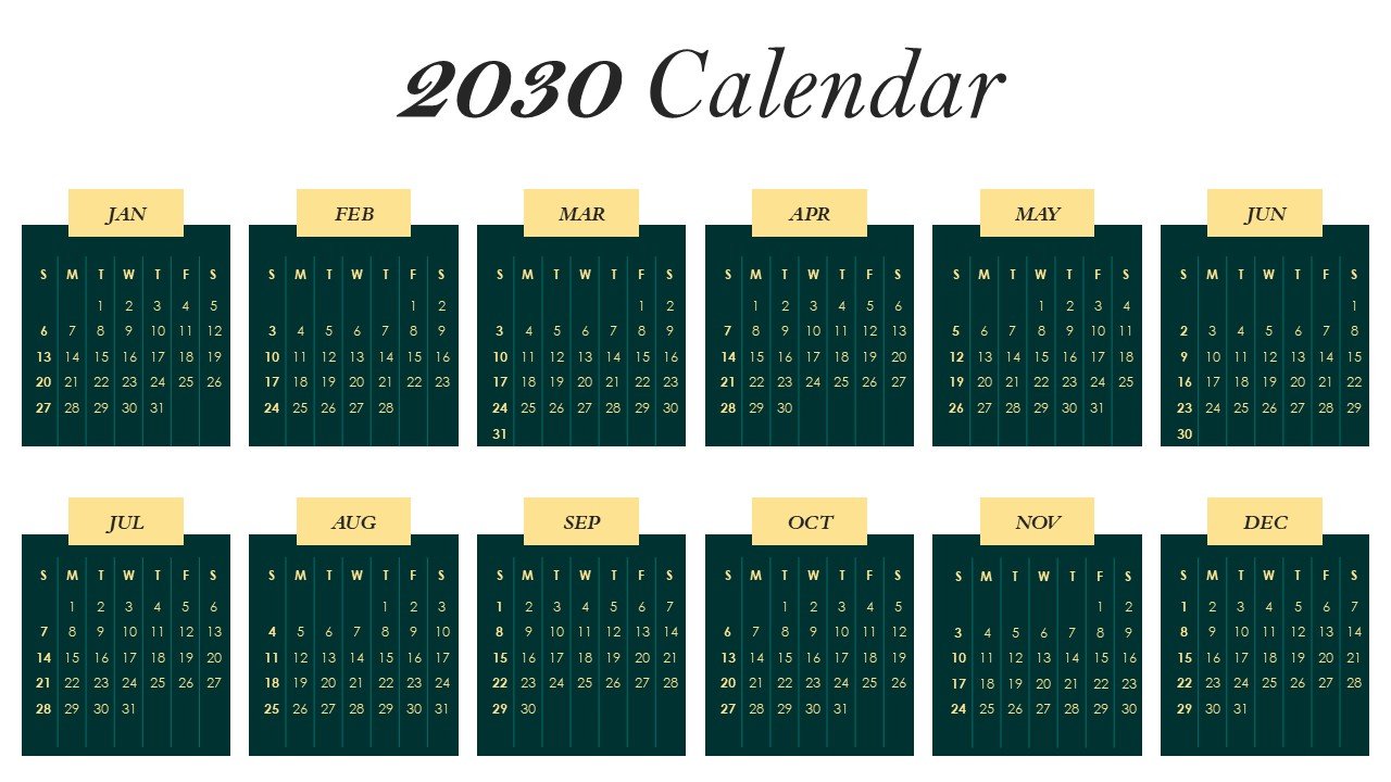Editable 365 Days Calendar 2030 Planner PPT Template and Google Slides