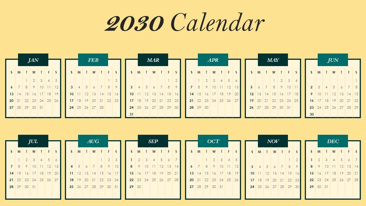 Editable 365 Days Calendar 2030 Planner PPT Template and Google Slides