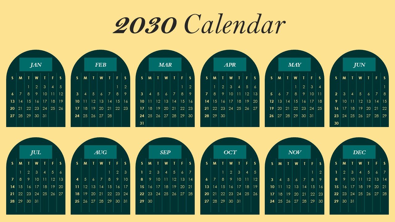 Editable 365 Days Calendar 2030 Planner PPT Template and Google Slides