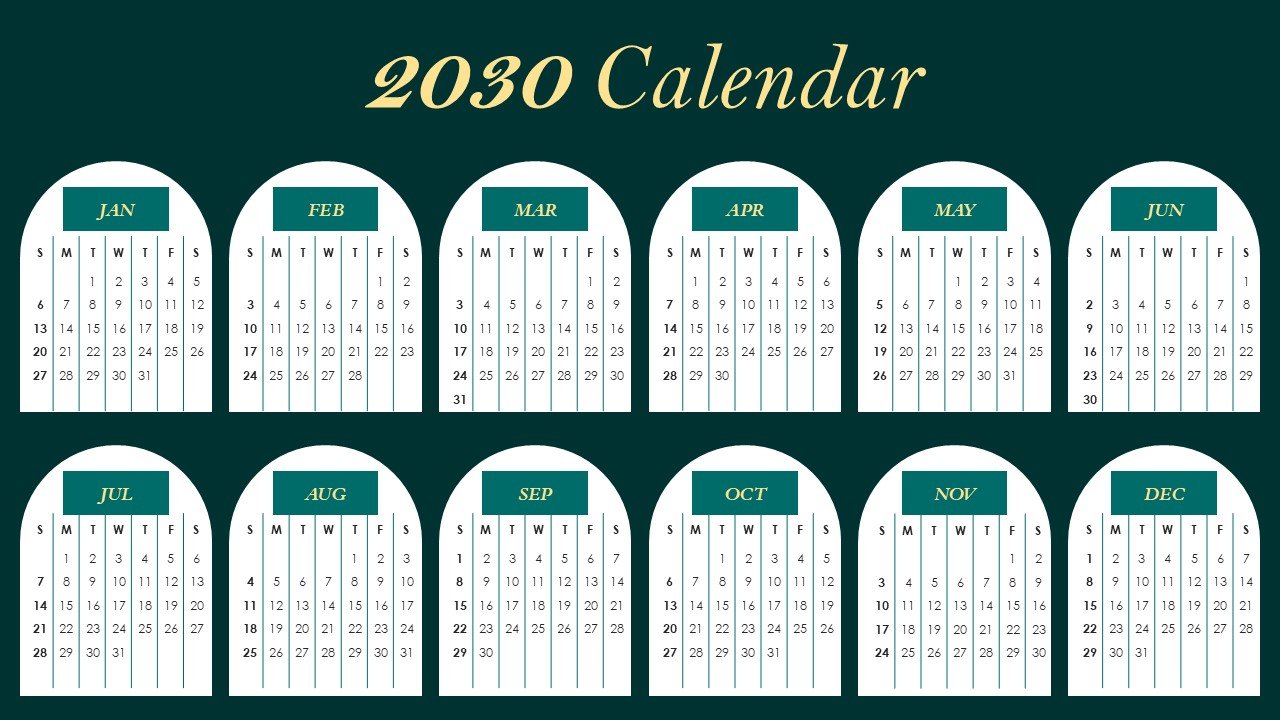 Editable 365 Days Calendar 2030 Planner PPT Template and Google Slides