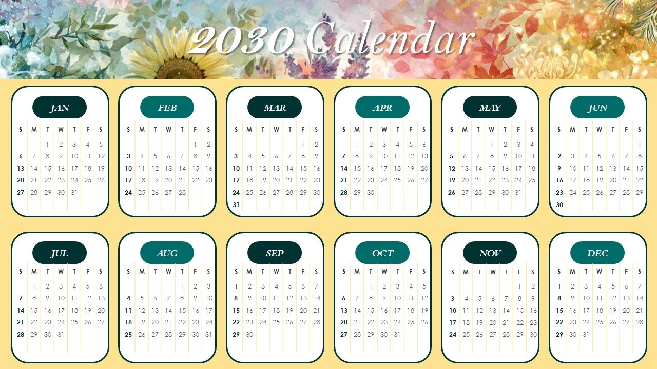 Editable 365 Days Calendar 2030 Planner PPT Template and Google Slides