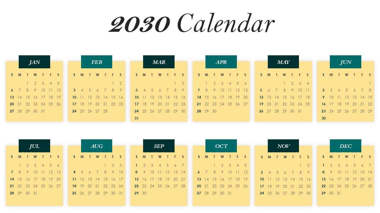 Editable 365 Days Calendar 2030 Planner PPT Template and Google Slides