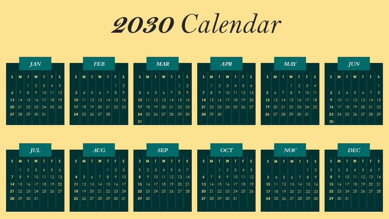 Editable 365 Days Calendar 2030 Planner PPT Template and Google Slides