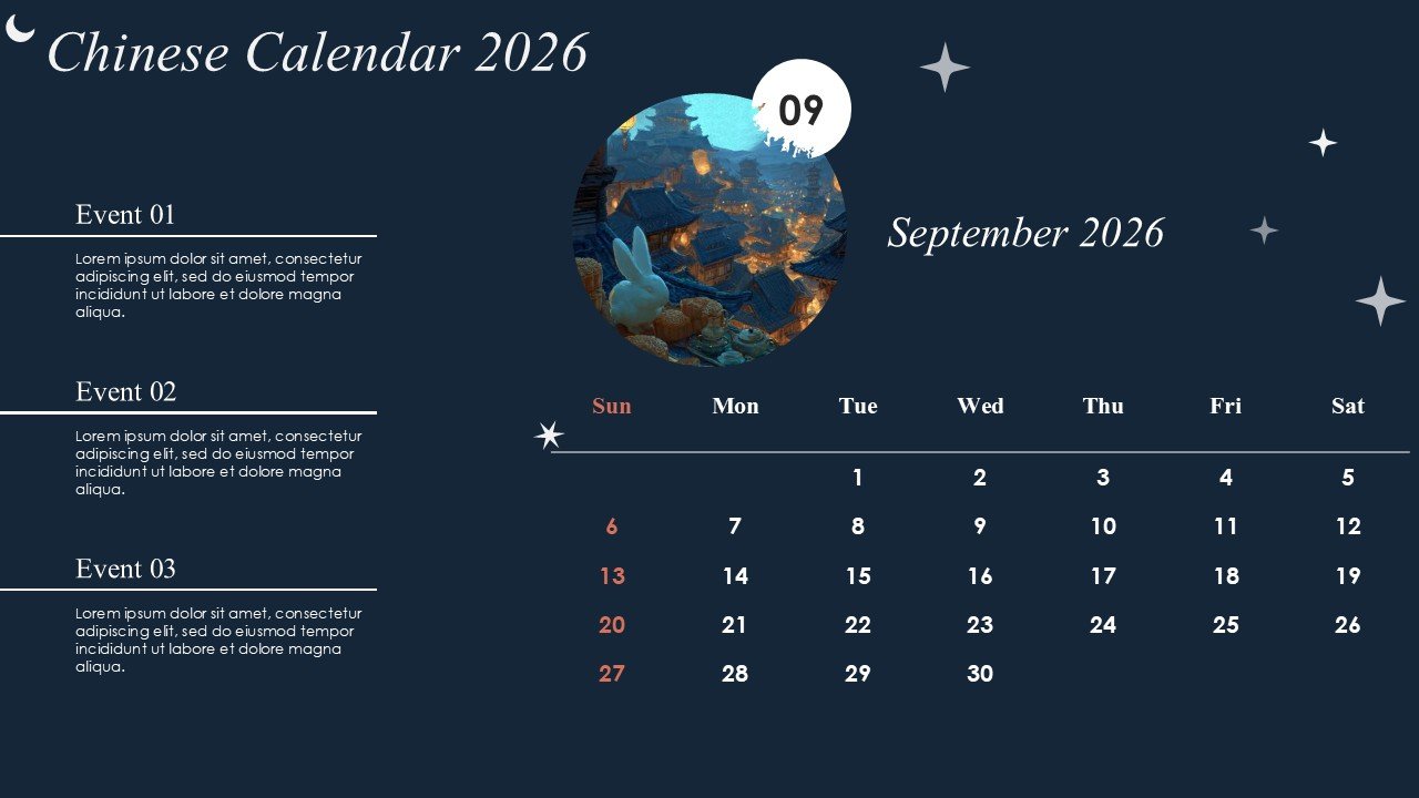 Monthly Event Planning Circular Chinese Calendar 2026 PowerPoint Infographics