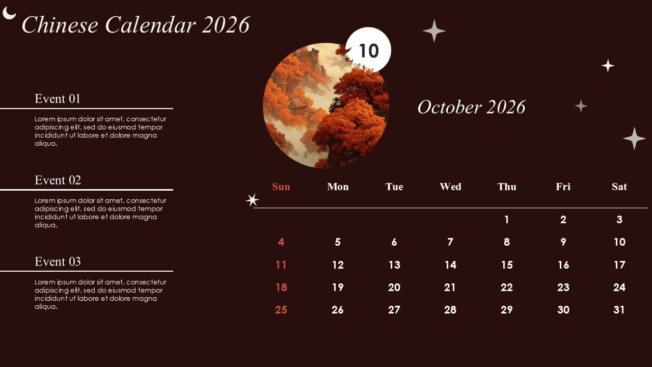 Monthly Event Planning Circular Chinese Calendar 2026 PowerPoint Infographics
