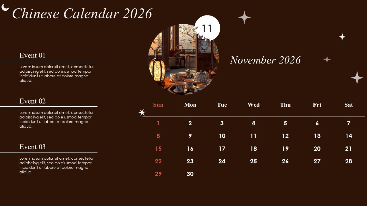 Monthly Event Planning Circular Chinese Calendar 2026 PowerPoint Infographics