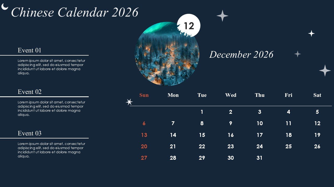Monthly Event Planning Circular Chinese Calendar 2026 PowerPoint Infographics