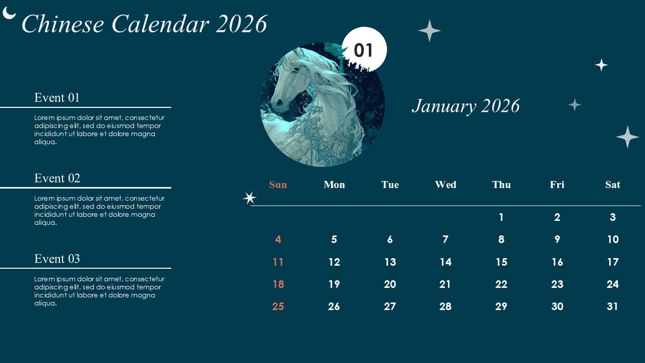 Monthly Event Planning Circular Chinese Calendar 2026 PowerPoint Infographics