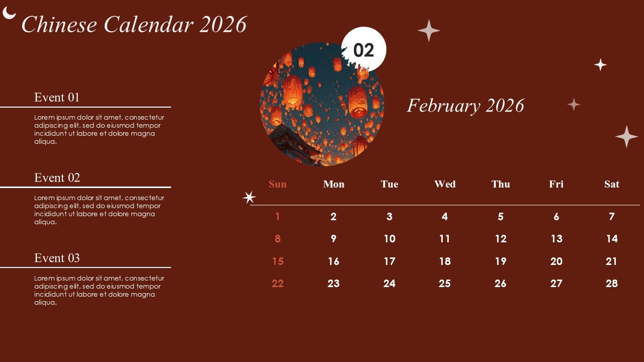 Monthly Event Planning Circular Chinese Calendar 2026 PowerPoint Infographics