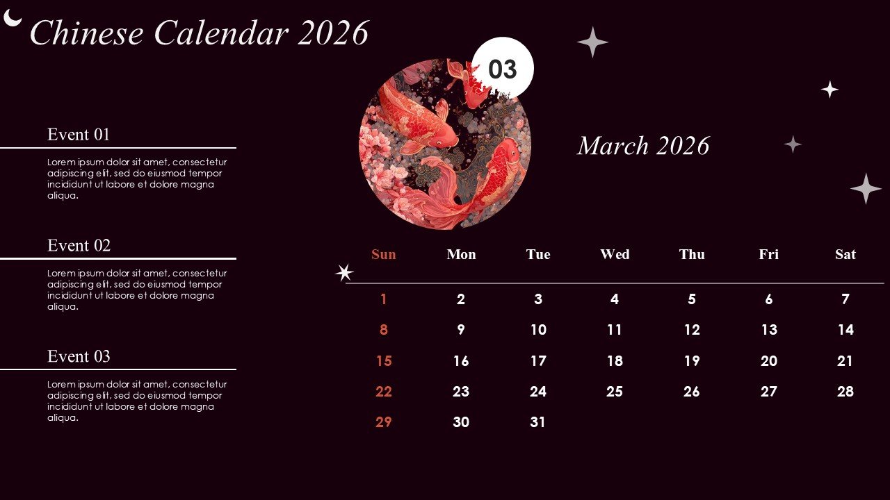 Monthly Event Planning Circular Chinese Calendar 2026 PowerPoint Infographics