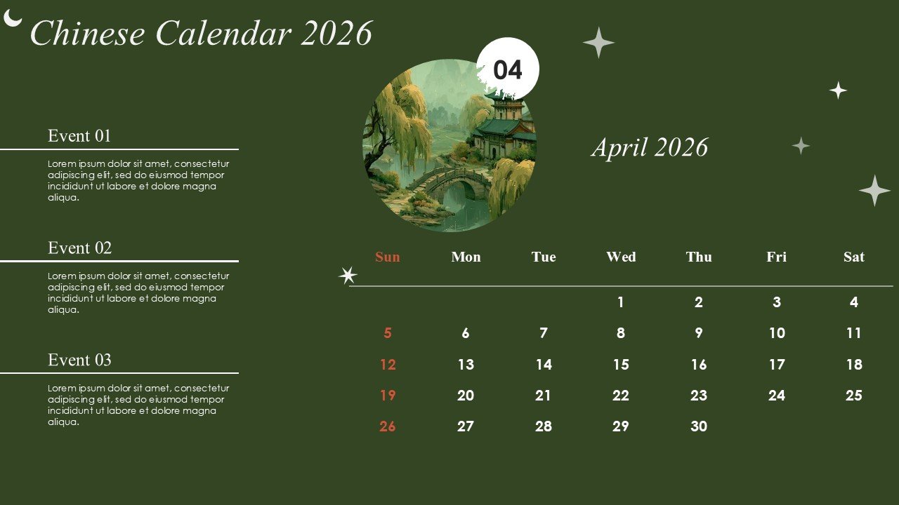 Monthly Event Planning Circular Chinese Calendar 2026 PowerPoint Infographics
