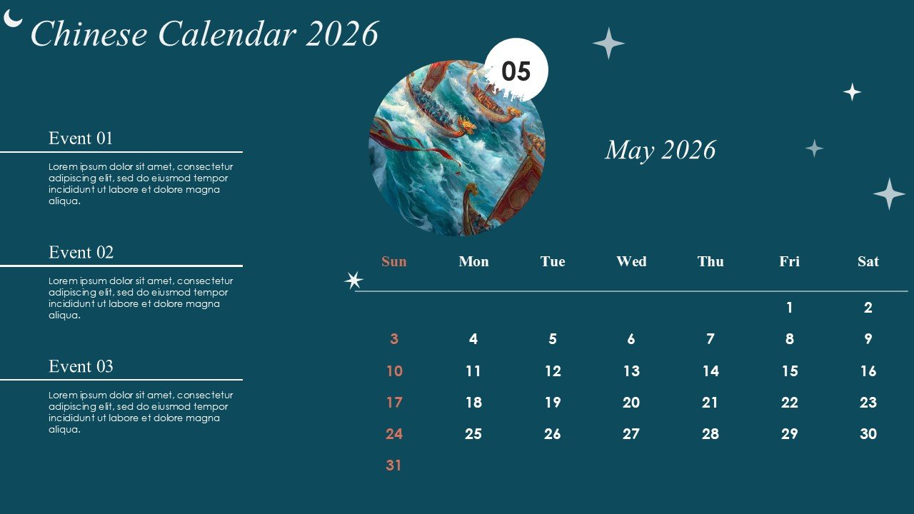 Monthly Event Planning Circular Chinese Calendar 2026 PowerPoint Infographics