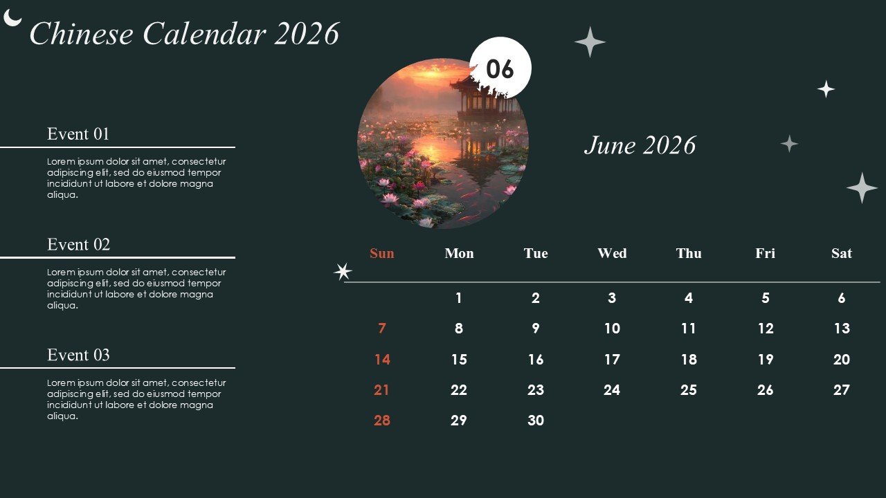 Monthly Event Planning Circular Chinese Calendar 2026 PowerPoint Infographics