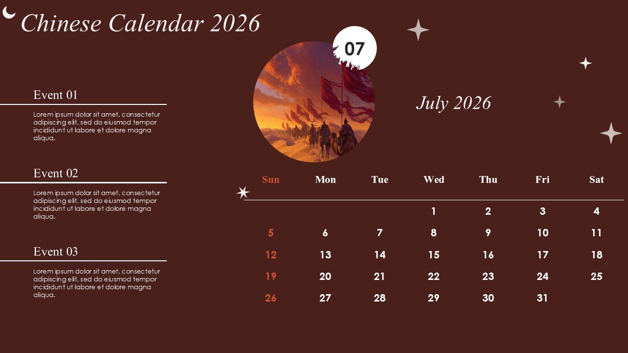 Monthly Event Planning Circular Chinese Calendar 2026 PowerPoint Infographics