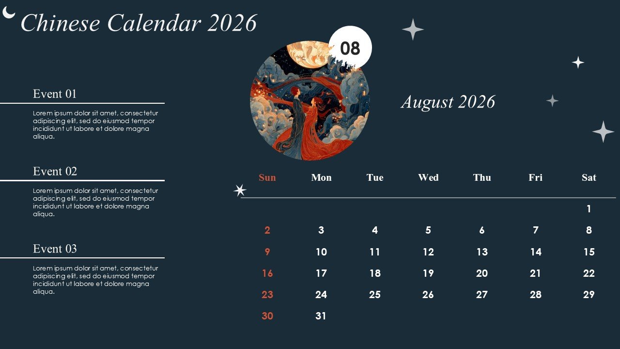 Monthly Event Planning Circular Chinese Calendar 2026 PowerPoint Infographics