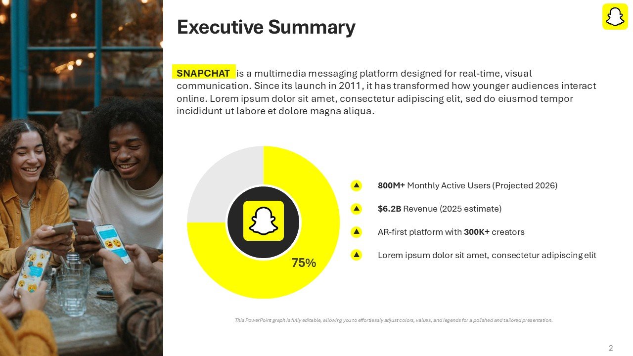 Snapchat Startup Pitch Deck Template and Google Slides