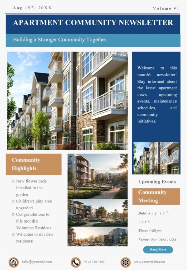 Apartment Community Newsletter Template A4 PPT PowerPoint and Google Slides
