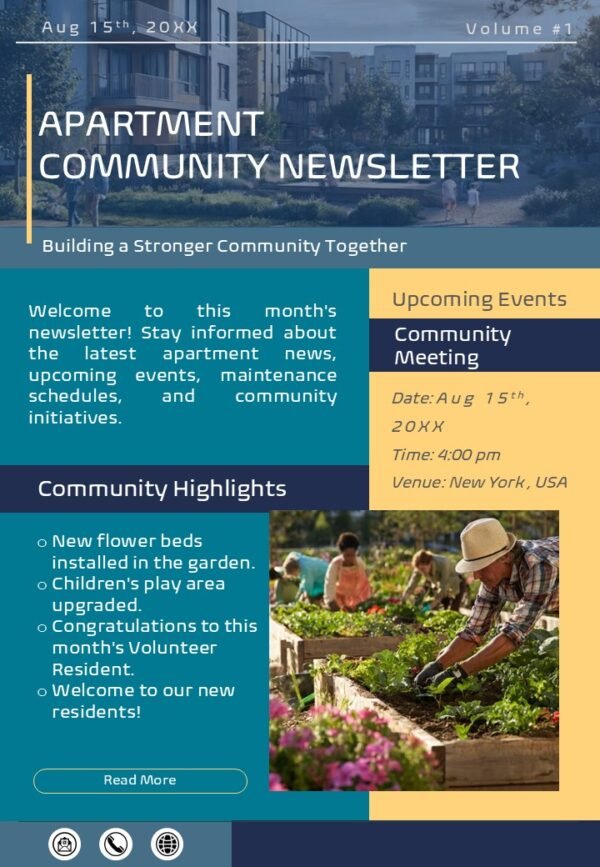 Apartment Community Service Project Newsletter Template A4 PPT PowerPoint and Google Slides