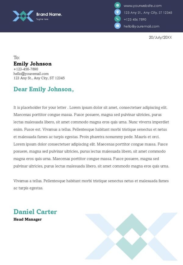 Blue Grey Company Letterhead Contract Header A4 PPT PowerPoint