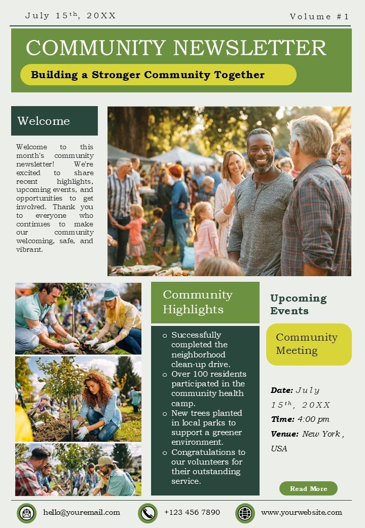 Community Newsletter A4 PPT PowerPoint and Google Slides