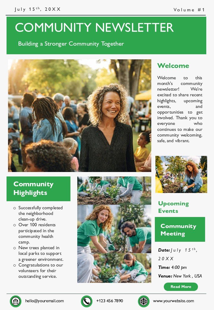 Community Newsletter Non Profit A4 PPT PowerPoint and Google Slides