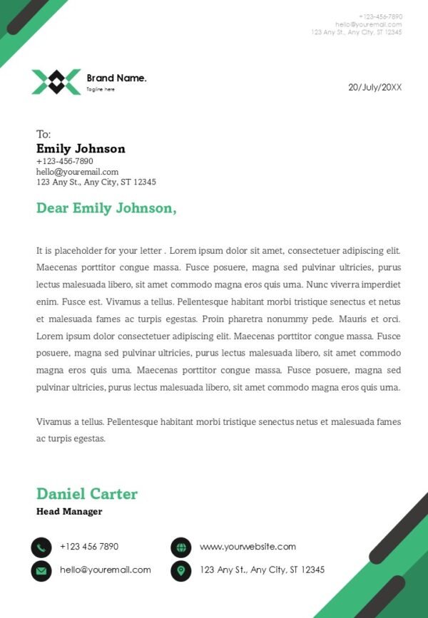 Green and Black Company Letterhead Contract Header A4 PPT PowerPoint