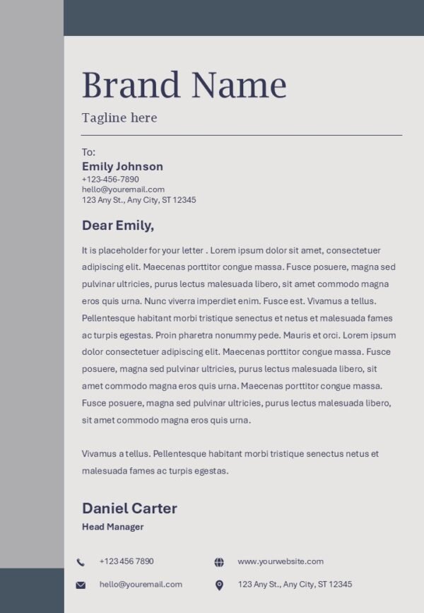 Minimal Grey Company Letterhead Contract Header A4 PPT PowerPoint