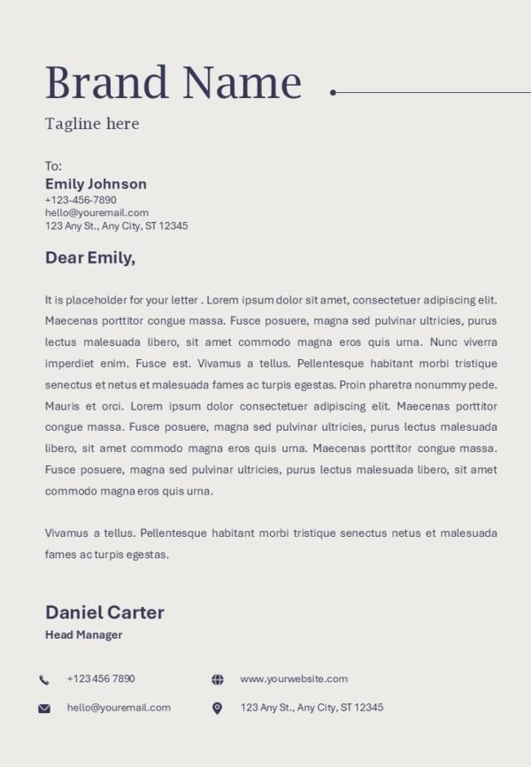 Minimalist Company Letterhead Contract Header A4 PPT PowerPoint