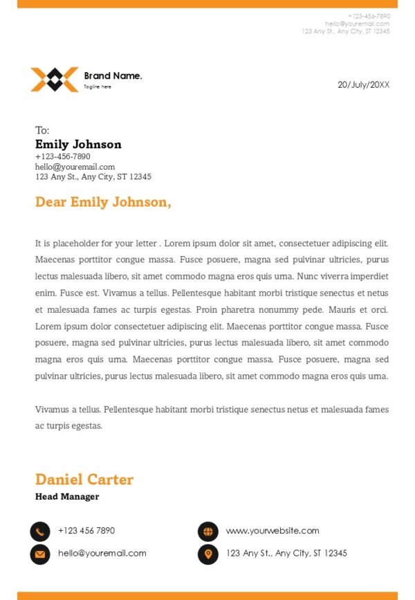Orange and Black Company Letterhead Contract Header A4 PPT PowerPoint